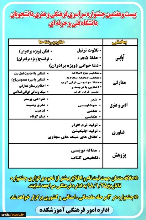 بیست و هفتمین جشنواره سراسری فرهنگی و هنری دانشجویان