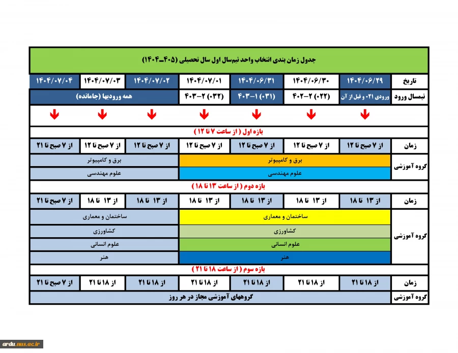 جدول انتخاب واحد-1-1404