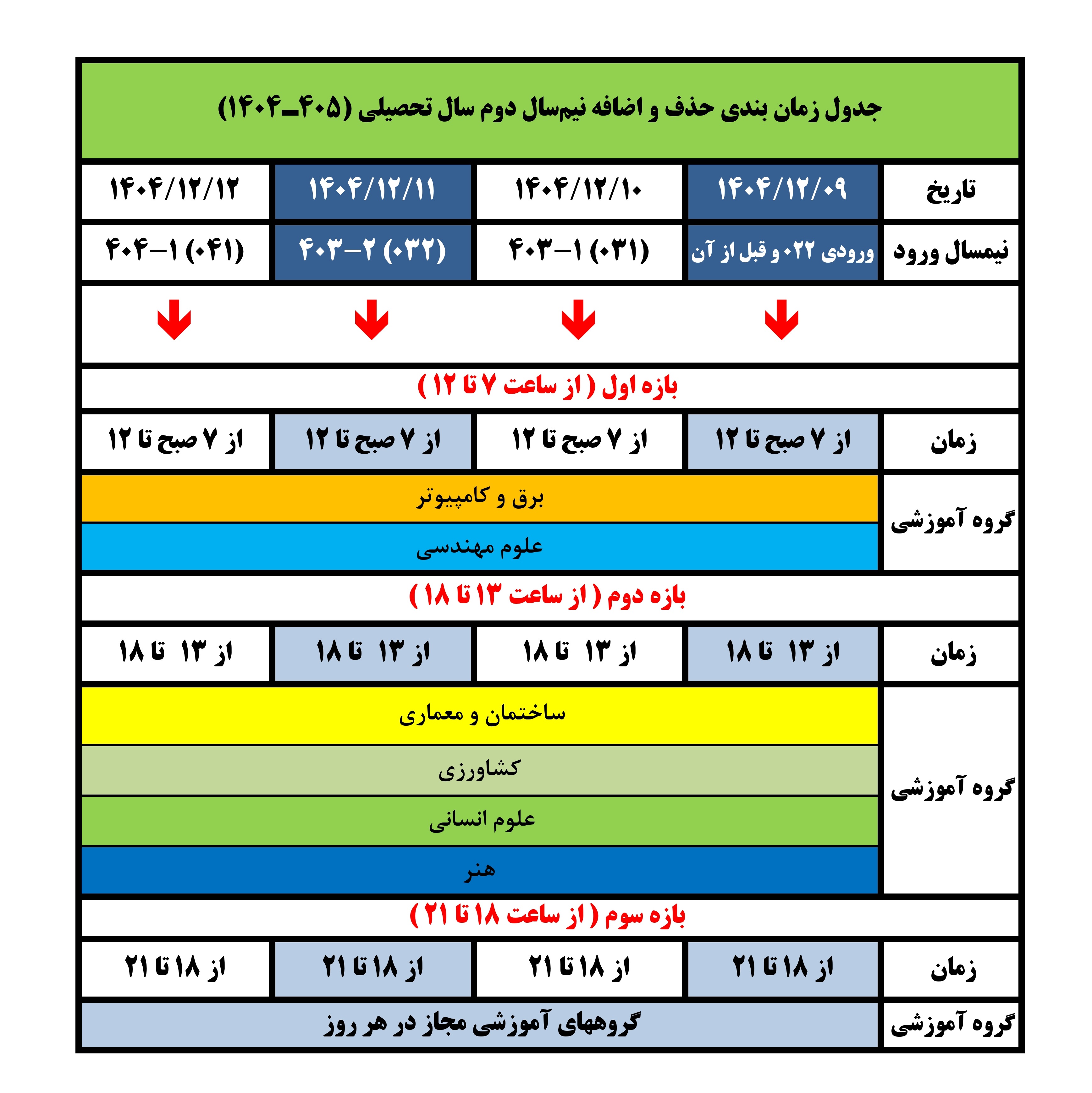 جدول زمانبندی حذف و اضافه