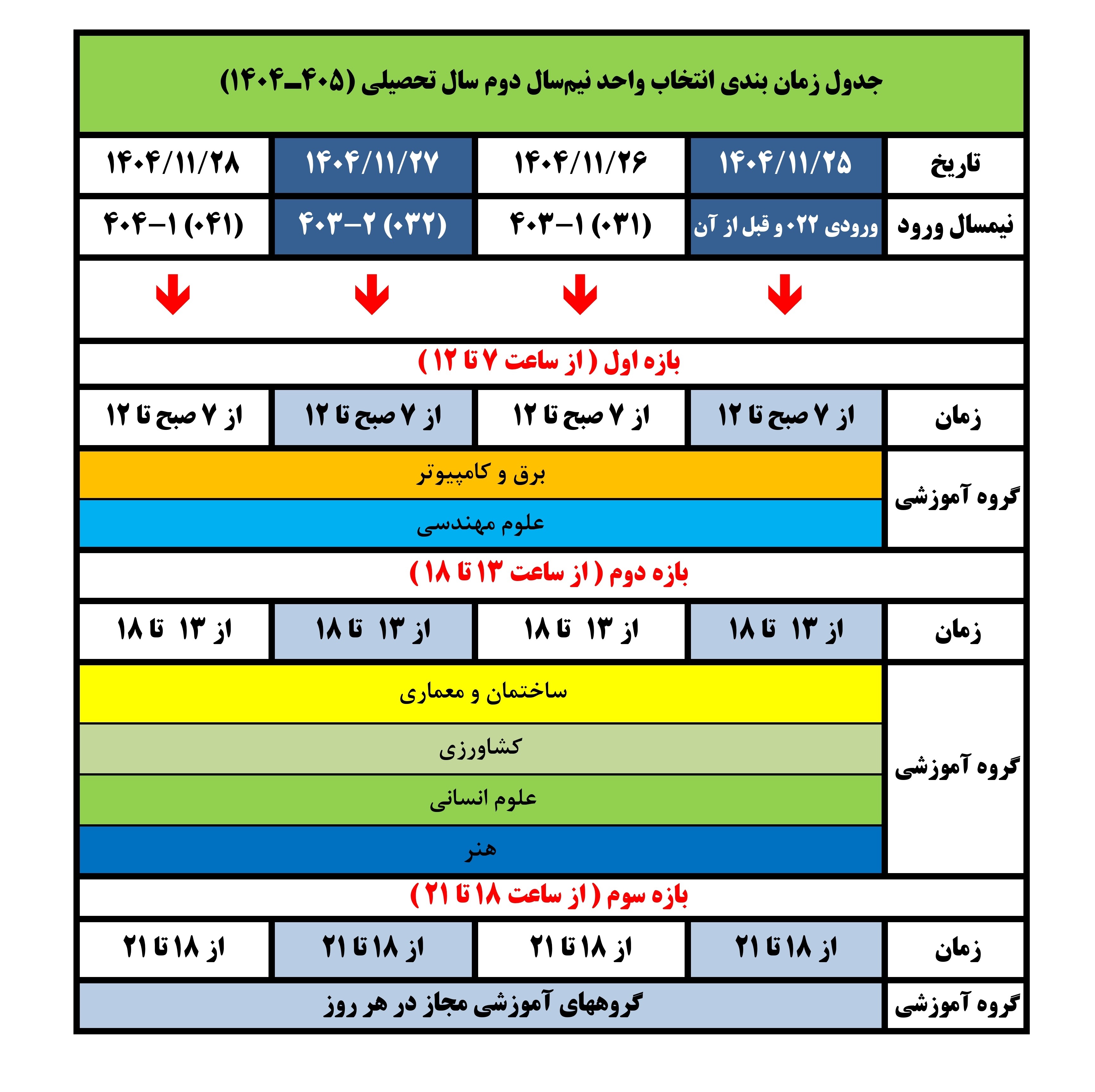 جدول زمانبندی انتخاب واحد ۰۴۲